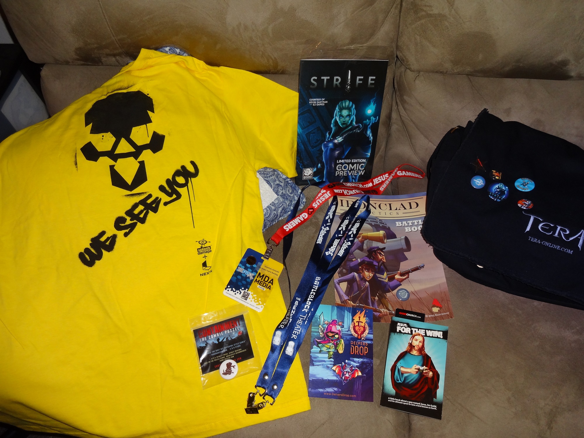 Some of my swag. Looking forward to a bit more tomorrow, but I wasn't really going out of my way this year.
