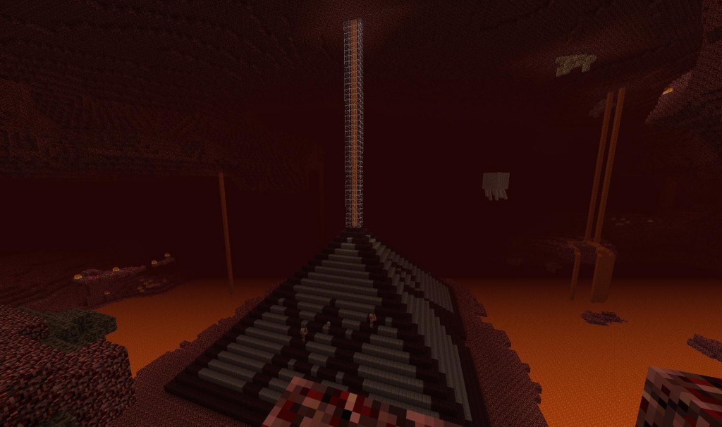 Because I didn't want the lava to becoming out of nowhere I've decided to be "funneling" it from the ceiling of the nether.  I think it looks pretty neat.