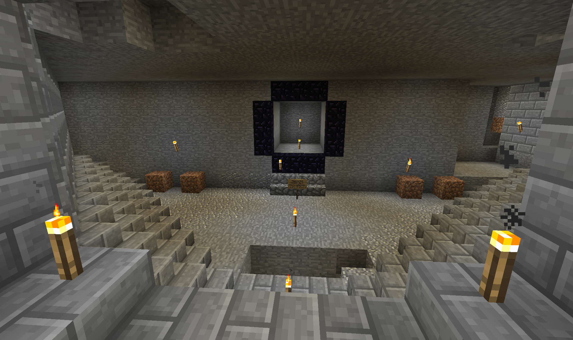 The nether portal room proper. That's... not how I want the the portal to look, but that was a gift from another person I said could stay in one of the rooms in the living quarters. I'll have to take it down and remake it in a really sweet cool-looking fashion.
