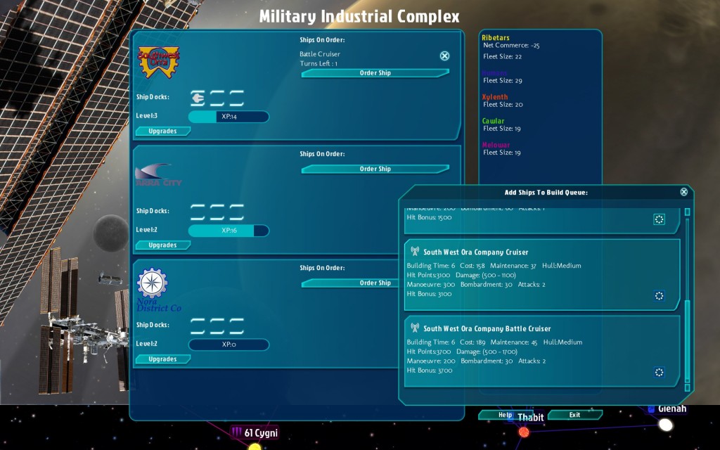 You get your ships from the Military Industrial Complex rather than specific planets. This is a pretty sweet change since while your main research helps you figure out how to build bigger ships, the more you build with one company, they get perks as well. They all have three skill trees for a more weapons, defense, or maneuverability/repair focus. I like it!